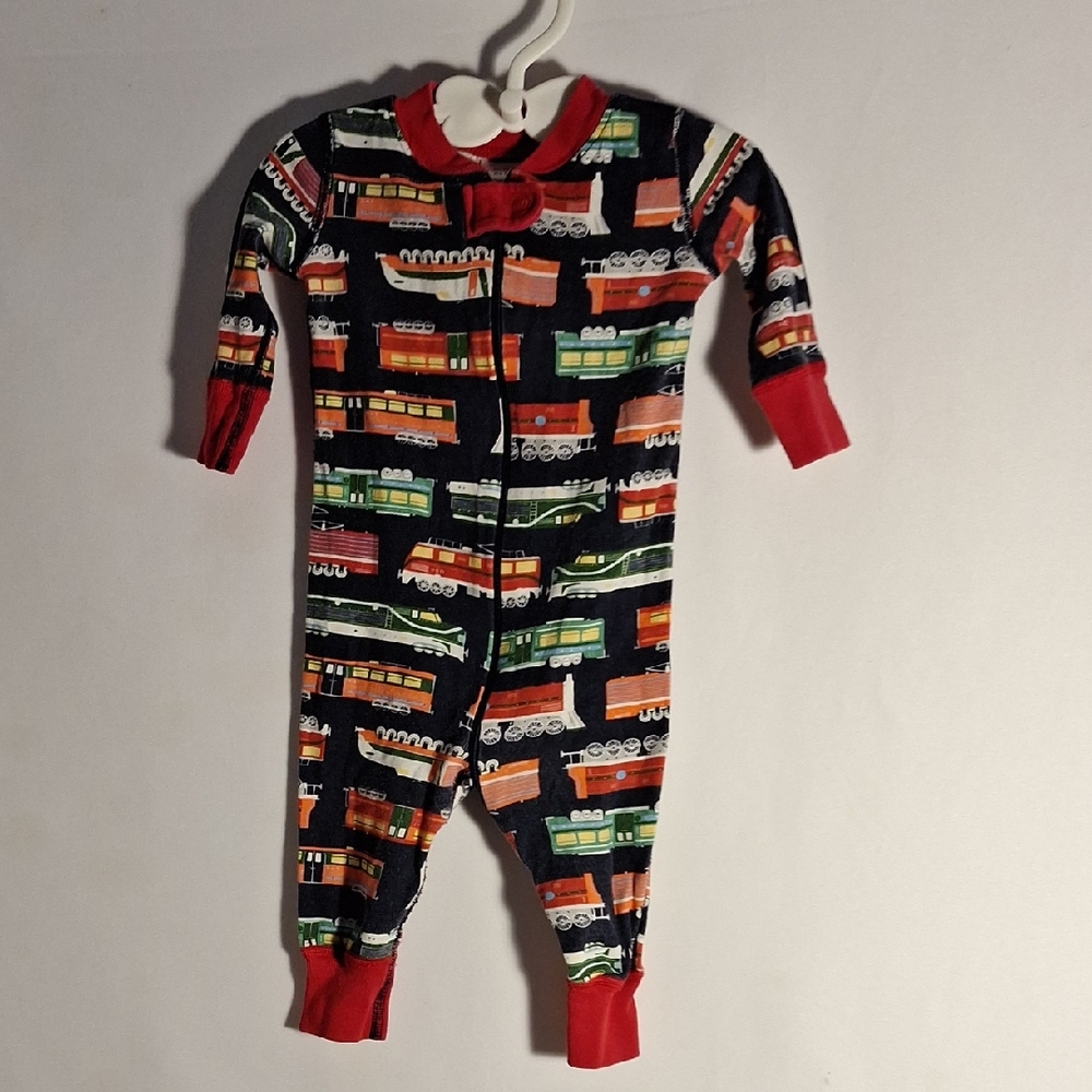 Hanna Andersson Train Print Kids Footie - Red and Blue